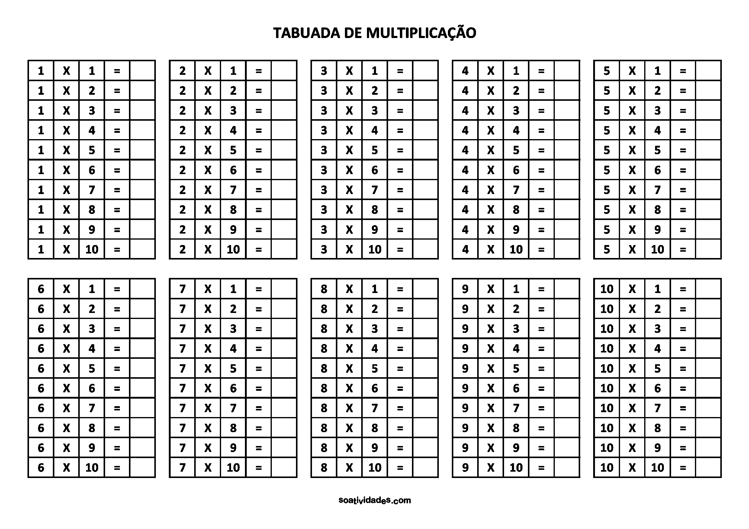 Tabuada Para Imprimir: Sem Resultados. Contas de Multiplicação do 1 ao 9.  Material Didatico Para Professores, Pais e Alunos.