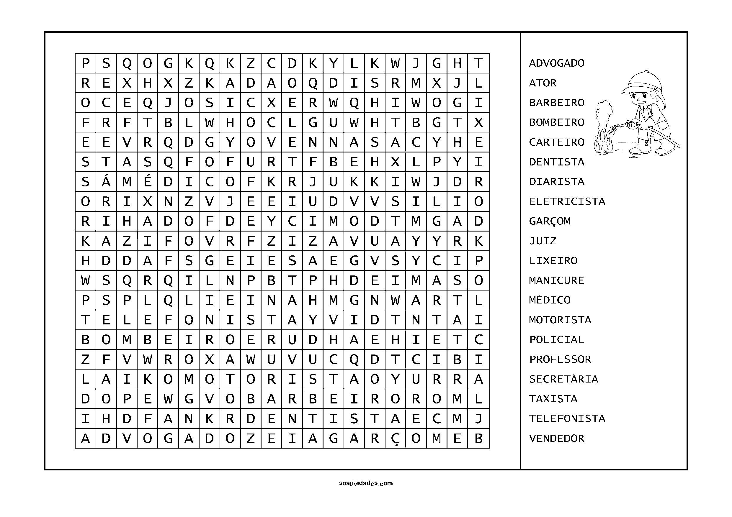 Caça-palavras das profissões - médio