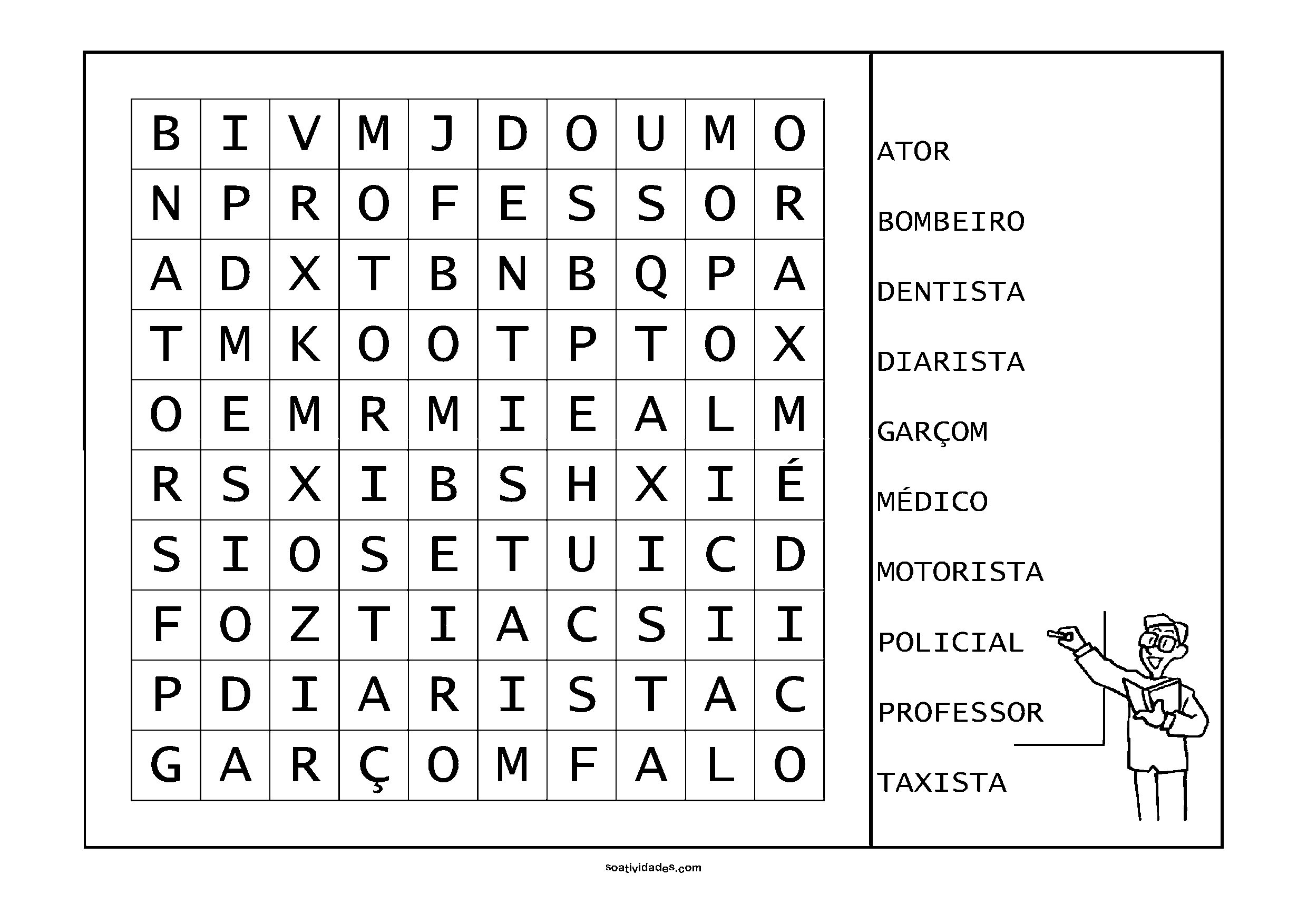 Caça Palavras Profissões worksheet