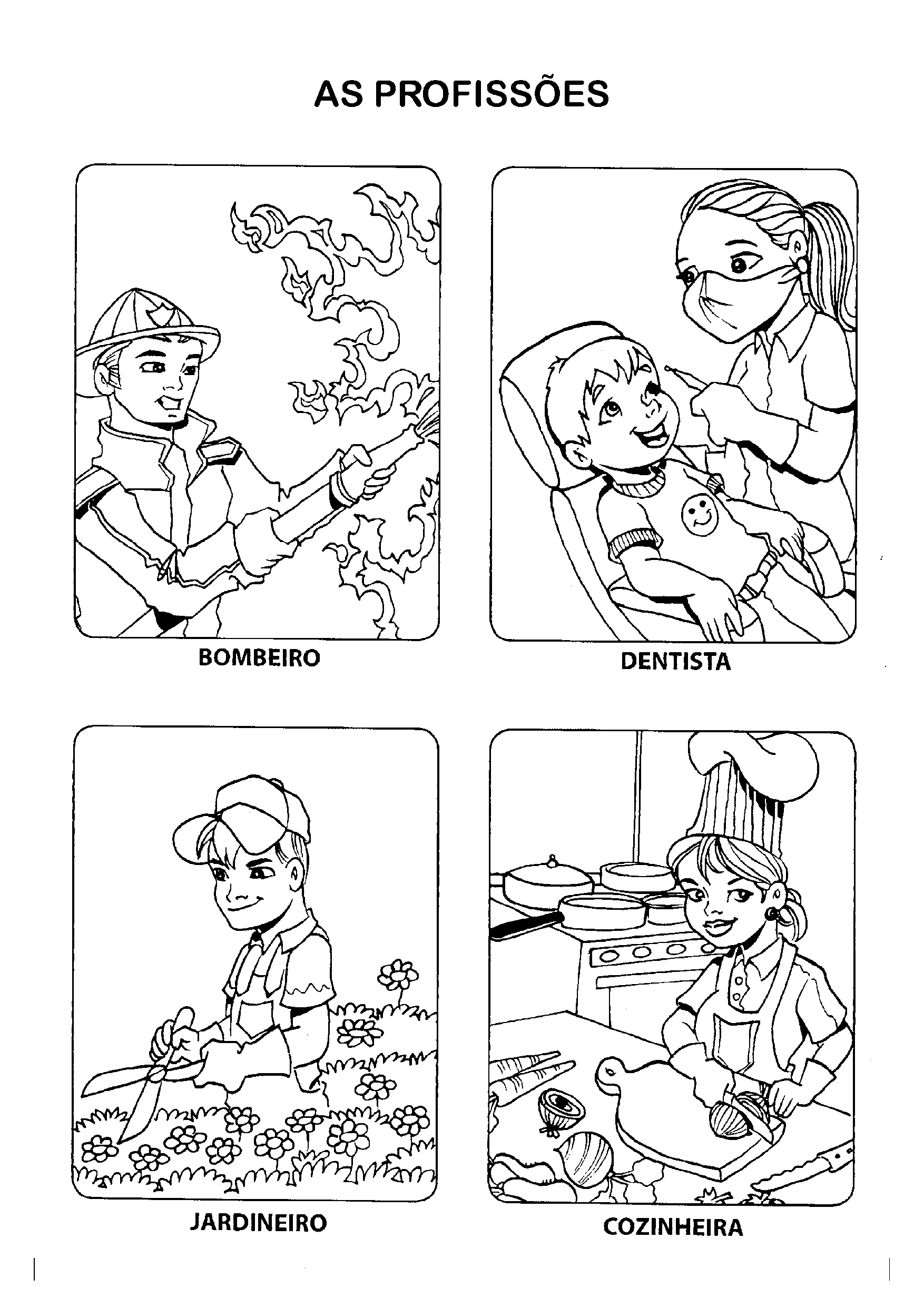 Desenhos para Colorir de Profissões: Médico, Bombeiro, Professor etc