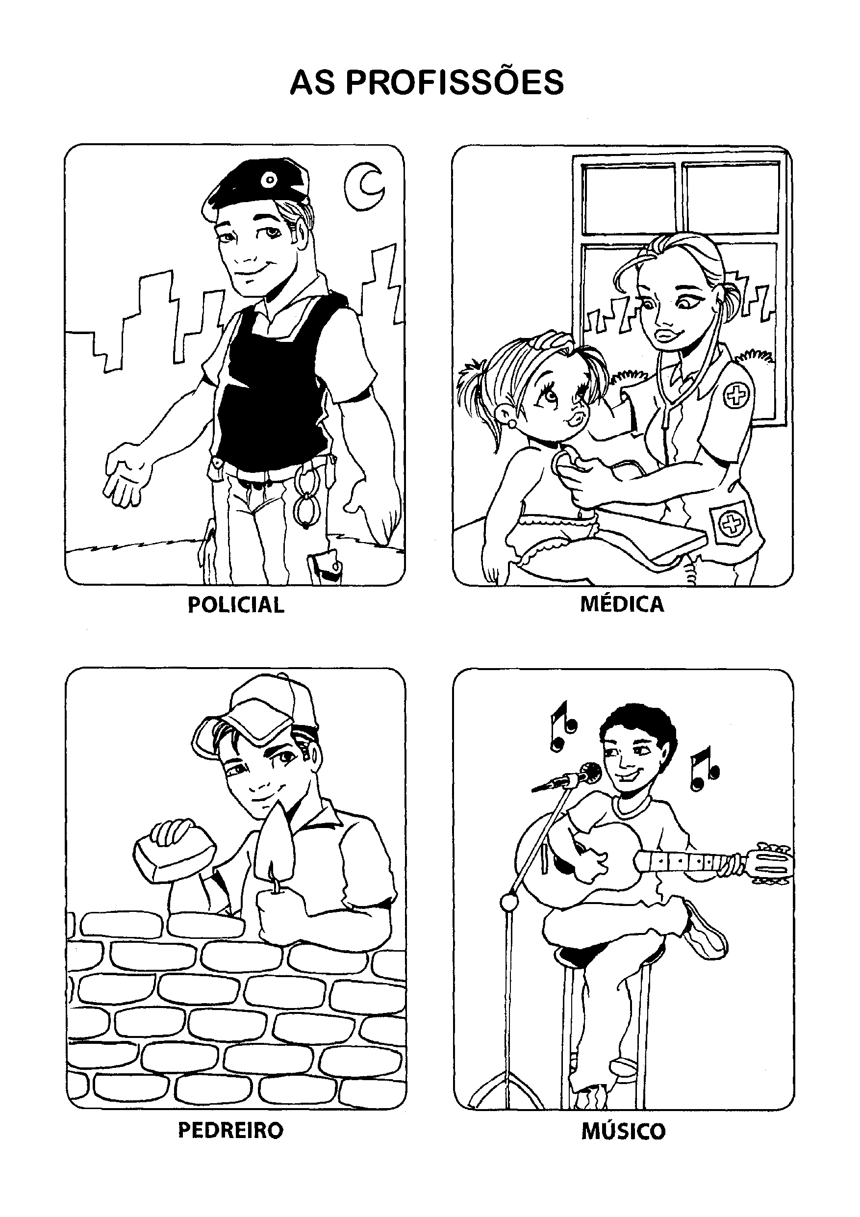 Desenhos para Colorir de Profissões: Médico, Bombeiro, Professor etc