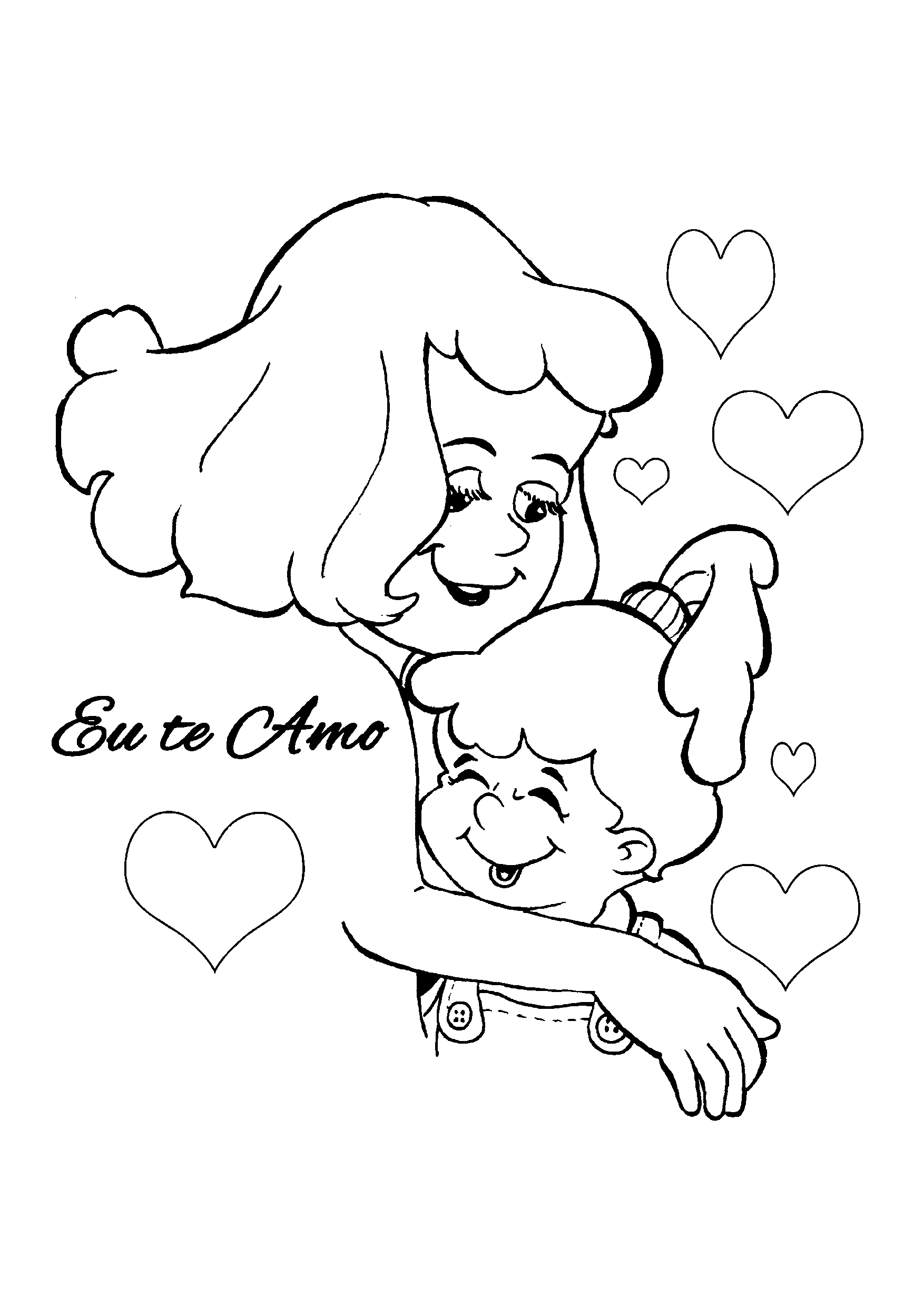 Desenho para colorir de mãe e filha do Dia das Mães Kawaii