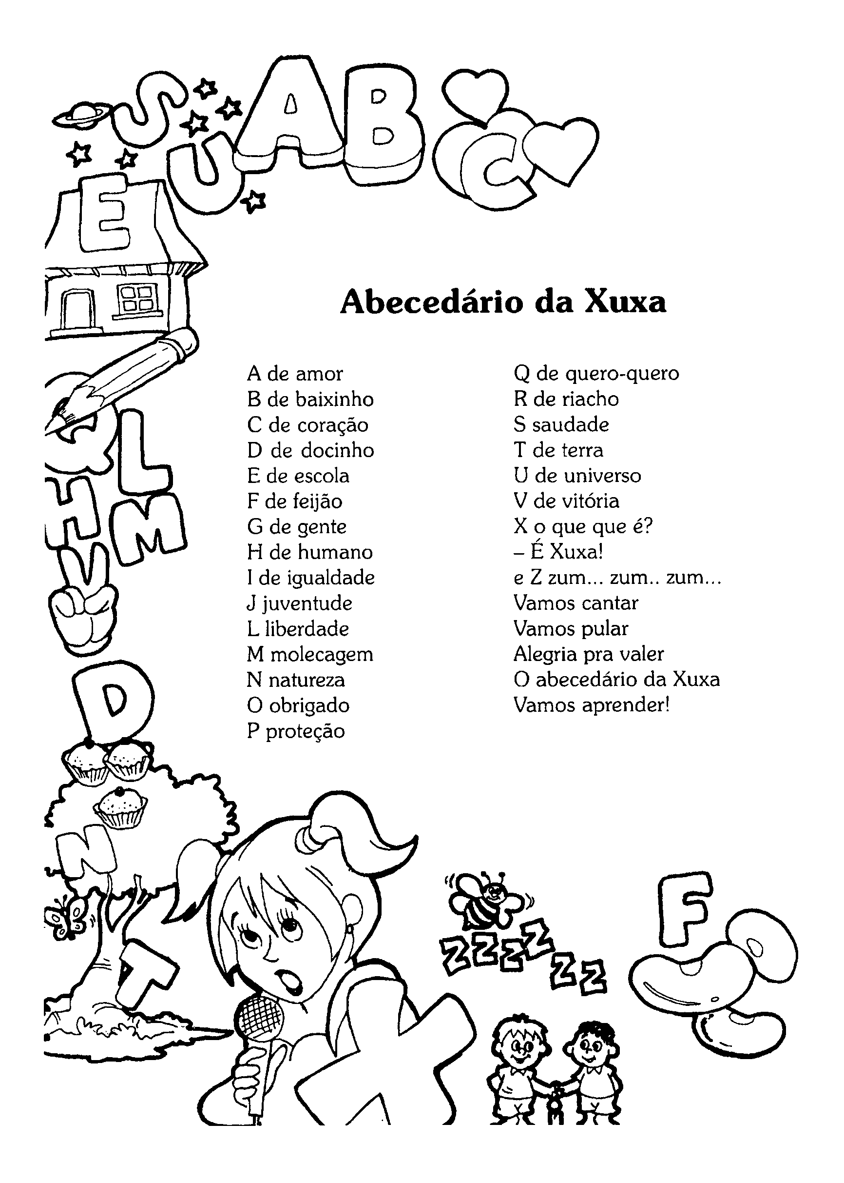 Letras de músicas diversas com desenhos para colorir - Só Atividades