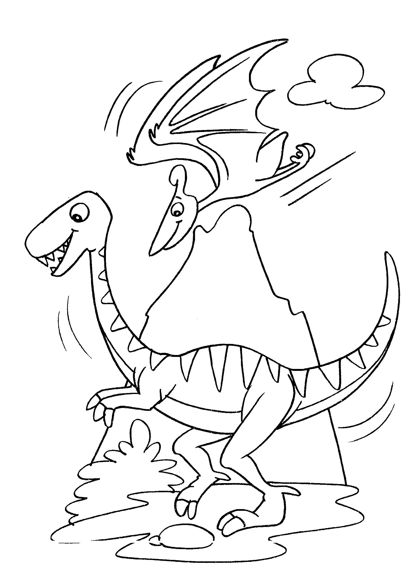 Desenho de Dinossauro sendo perseguido